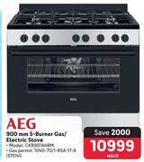 aeg 900mm 5 burner gas electric stove silver